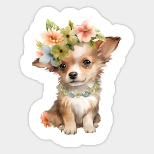 Watercolor Chihuahua Dog with Head Wreath Sticker